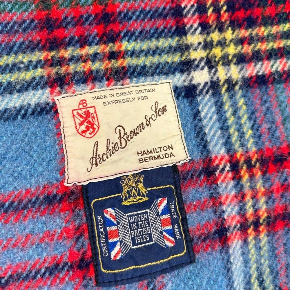 Archie Brown & Son 100% Wool Plaid Lap Blanket Blue Red Made in Great Britain
